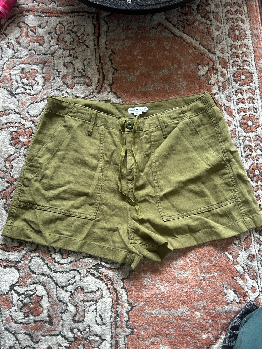 Good American Olive Green Utility Shorts